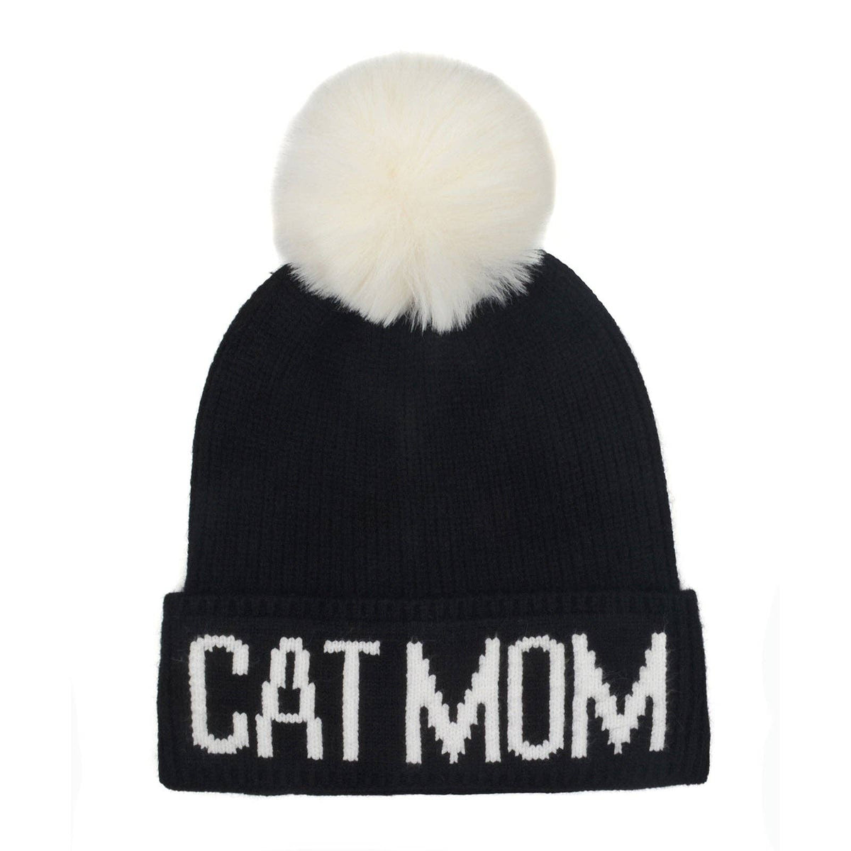 Cat Mom PomPom Knit Beanie | Warm Winter Hat for Cat Lovers | HatPhile