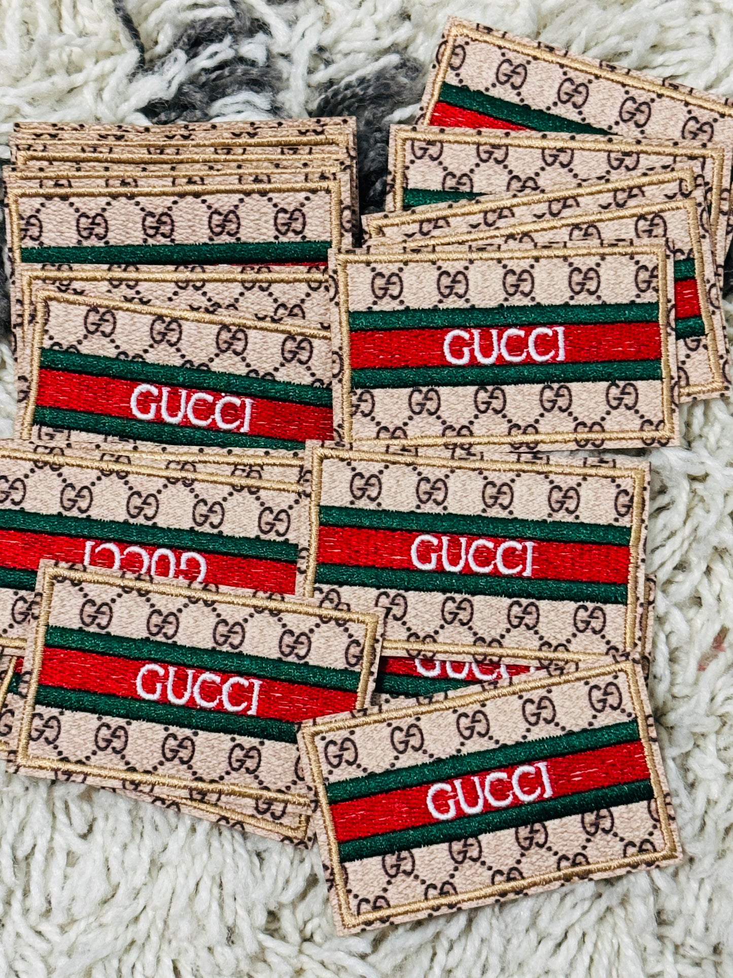 Beige block style Gucci inspired embroidery patch