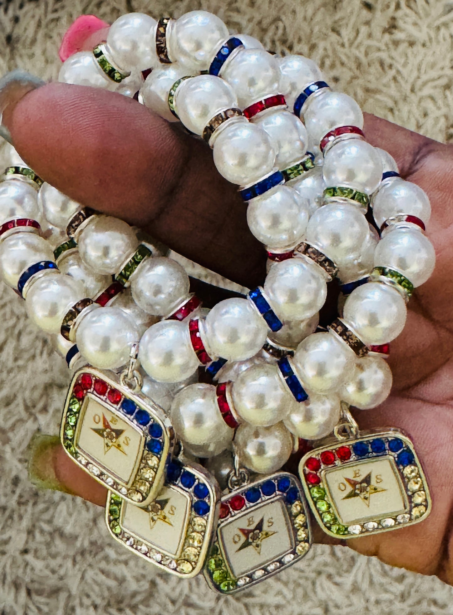 OES: Pearl Bracelet with OES color stones and star studded piece
