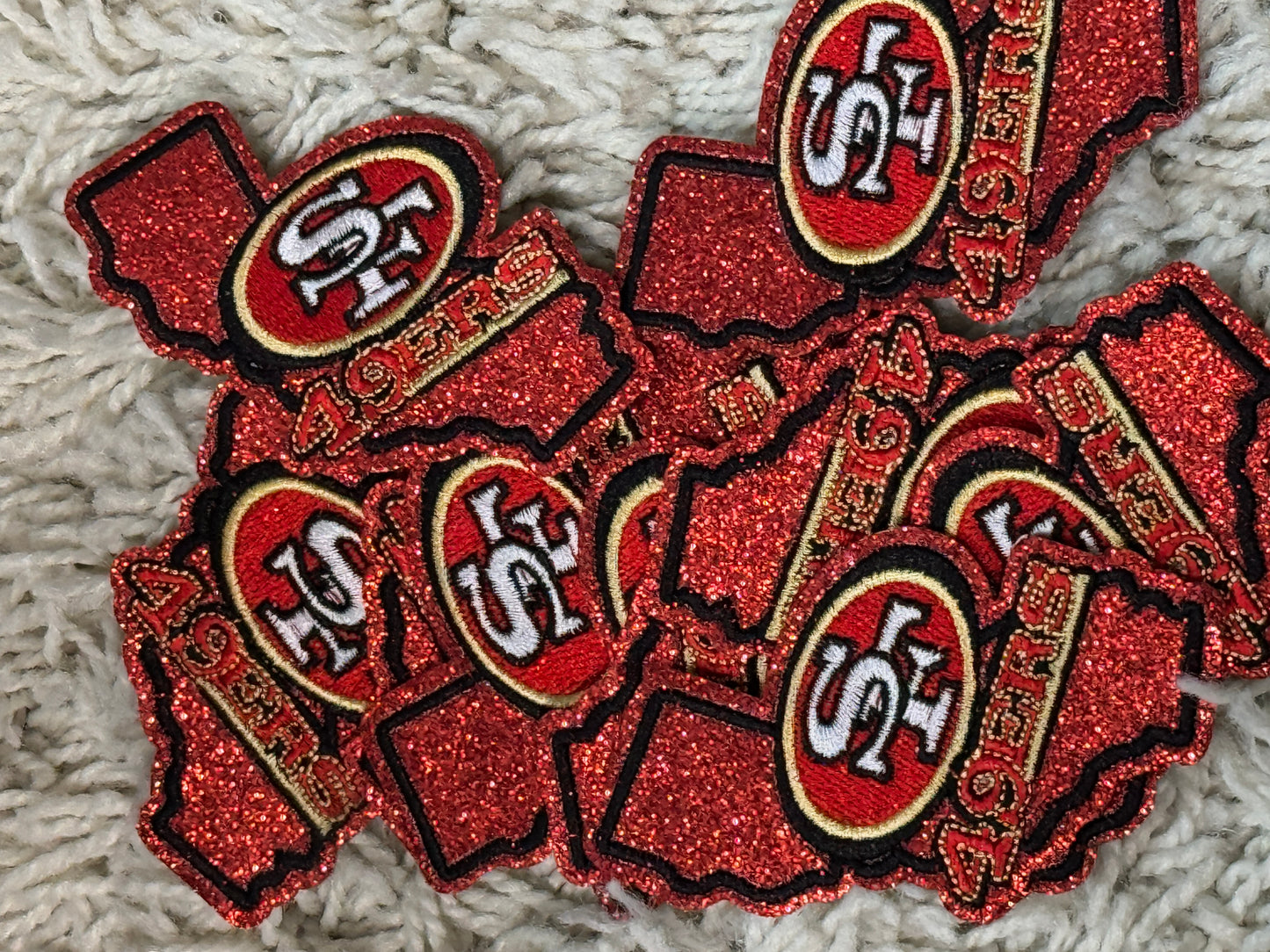 San Francisco embroidery patch, Cali shaped patch, glitter background
