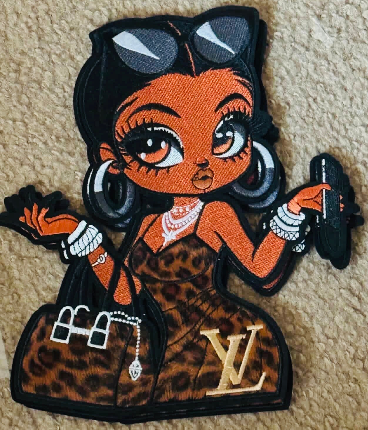 Boss lady embroidery and appliqué patch, African American woman,