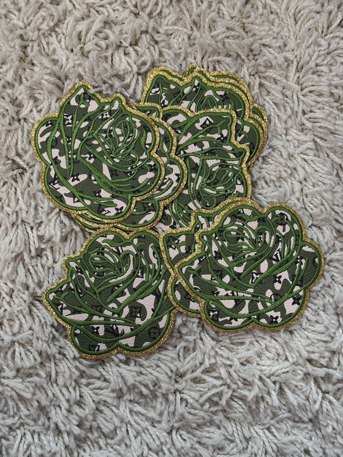🌹 Luxe Rose Patch – LV Inspired Faux Leather Embroidered Patch