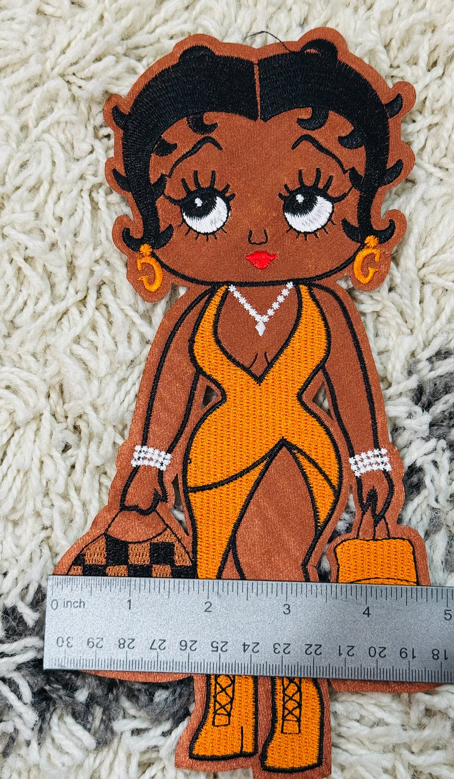 Fashion girl in Orange dress embroidery patch,