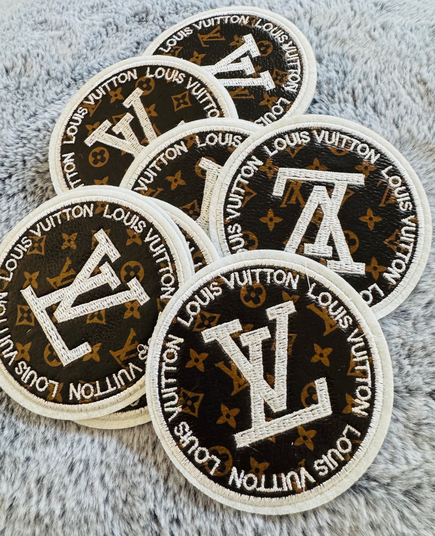 Circular LV Inspired patch with faux leather