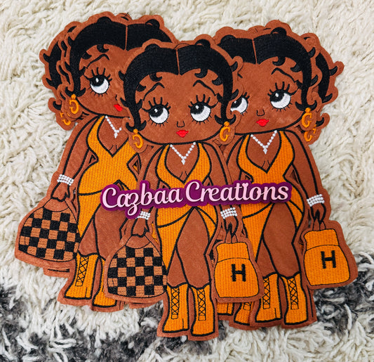 Fashion girl in Orange dress embroidery patch,