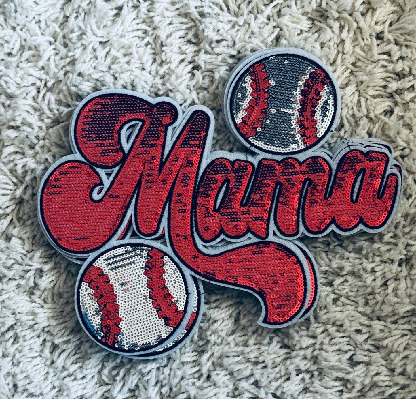 Mama sequins patch with baseball design