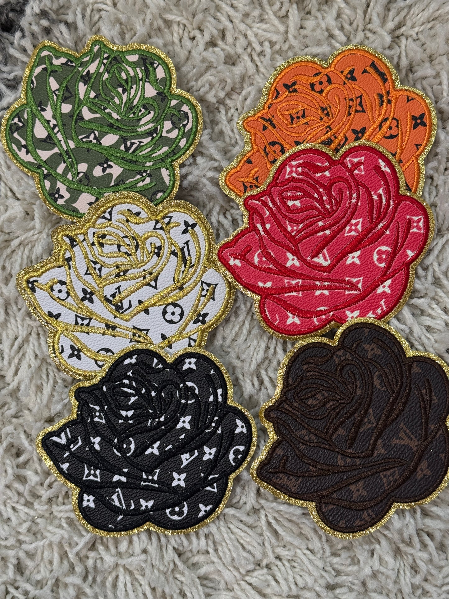 🌹 Luxe Rose Patch – LV Inspired Faux Leather Embroidered Patch