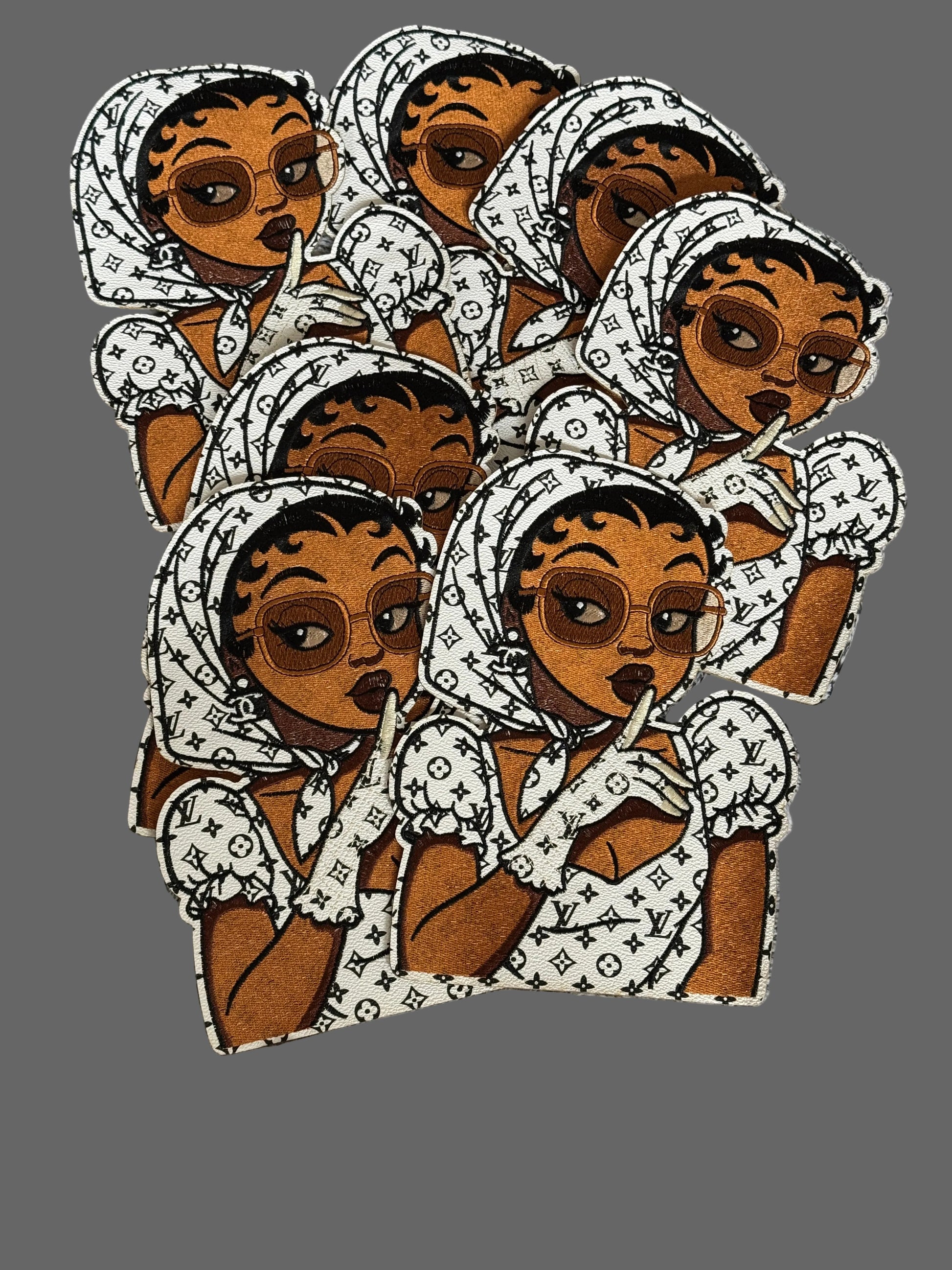 this is a African American Betty wearing a white louie inspired head scarf, gloves and shirt