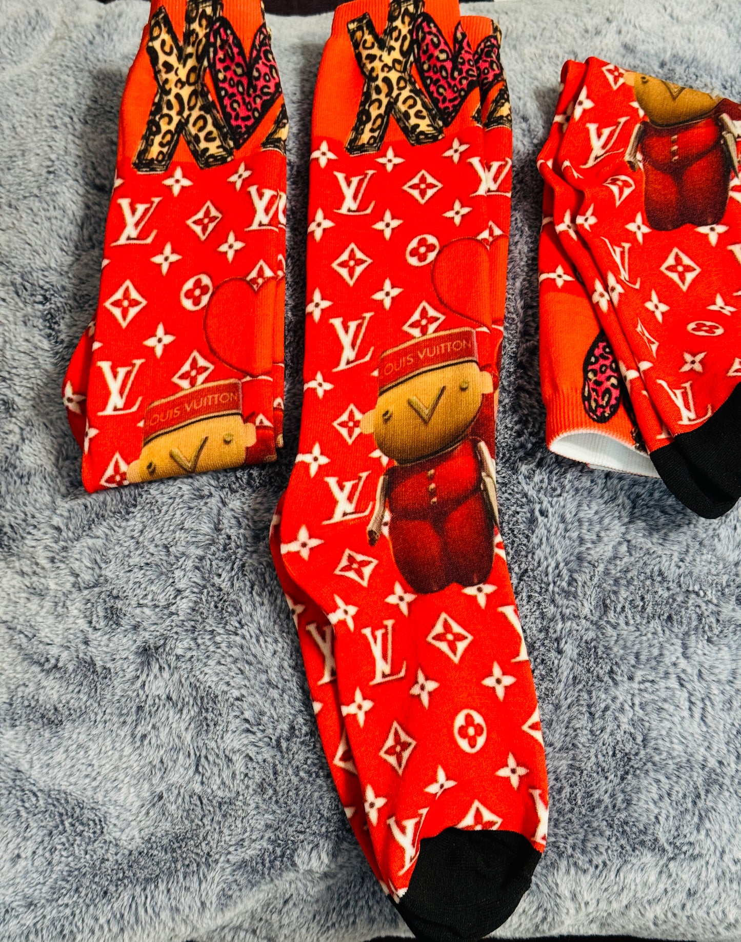 Red LV inspired Vivienne sock, footwear