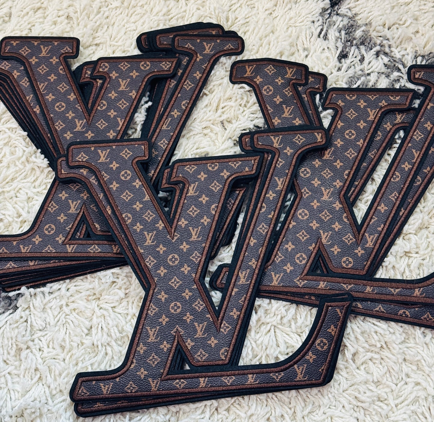 Faux Leather Initial Patches – Premium LV-Inspired Letter Appliques for Custom Apparel