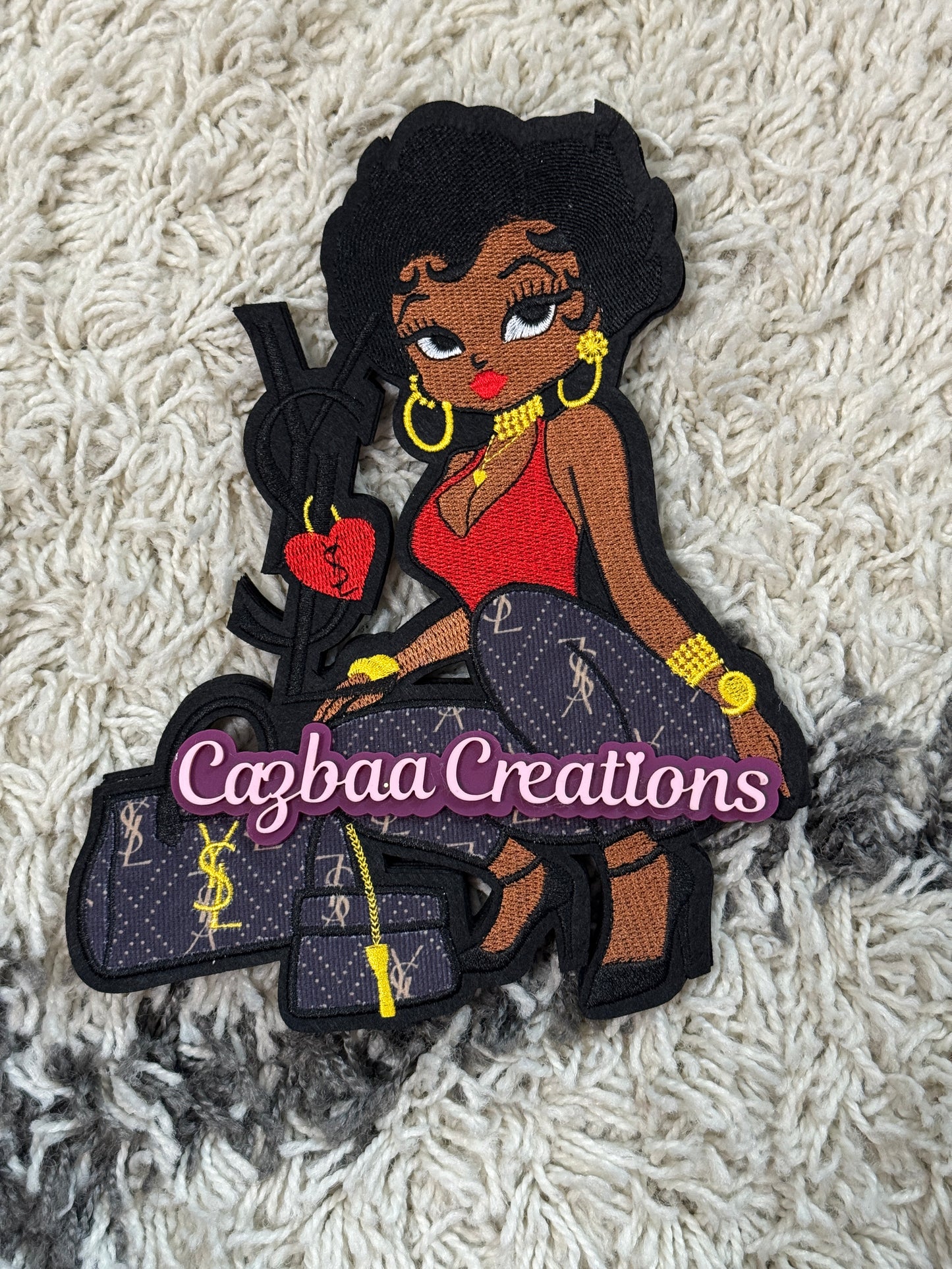 Fashion girl embroidery patch, YSL inspired embroidery design