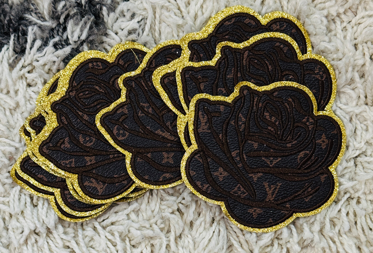 🌹 Luxe Rose Patch – LV Inspired Faux Leather Embroidered Patch