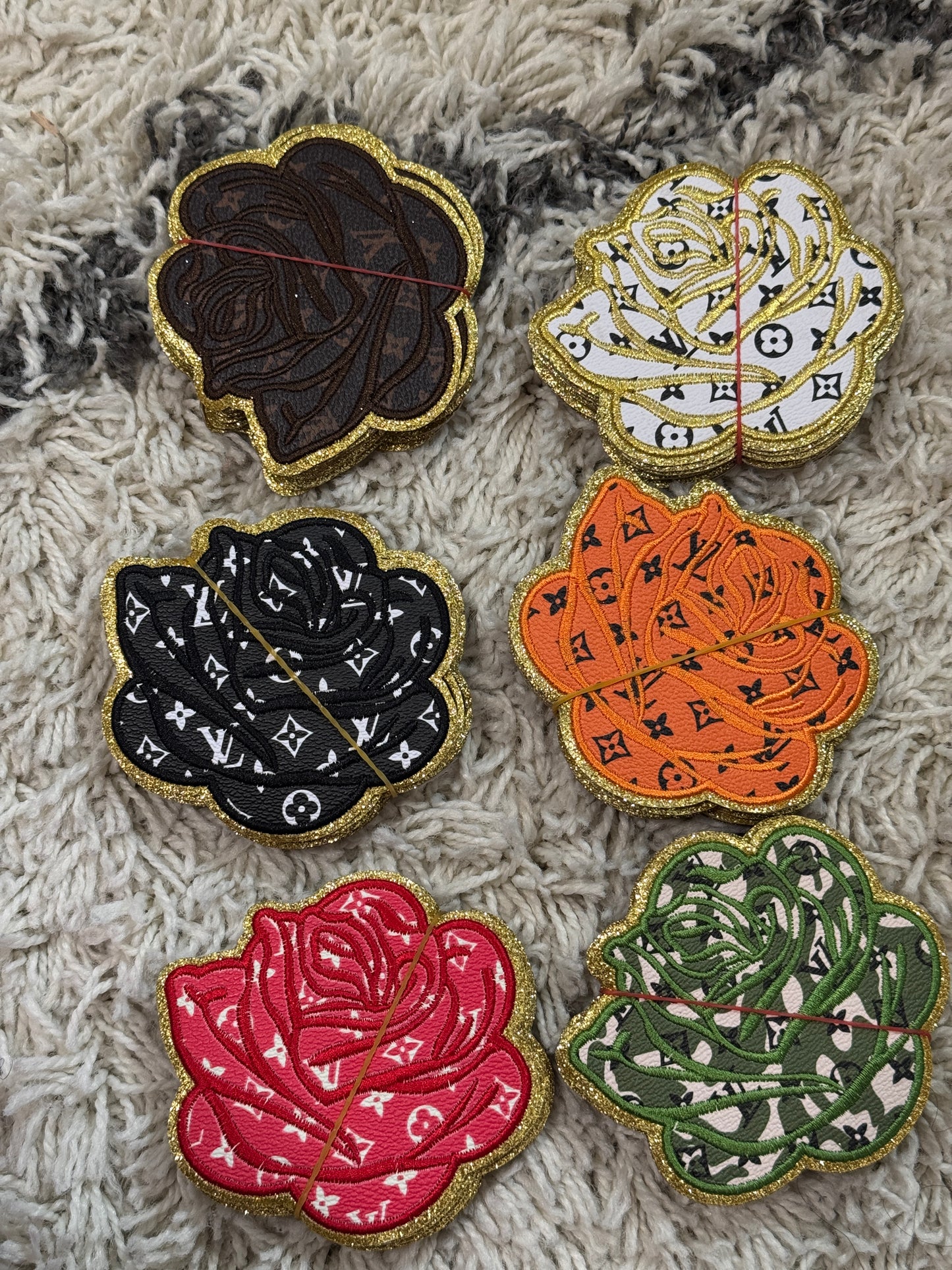 🌹 Luxe Rose Patch – LV Inspired Faux Leather Embroidered Patch