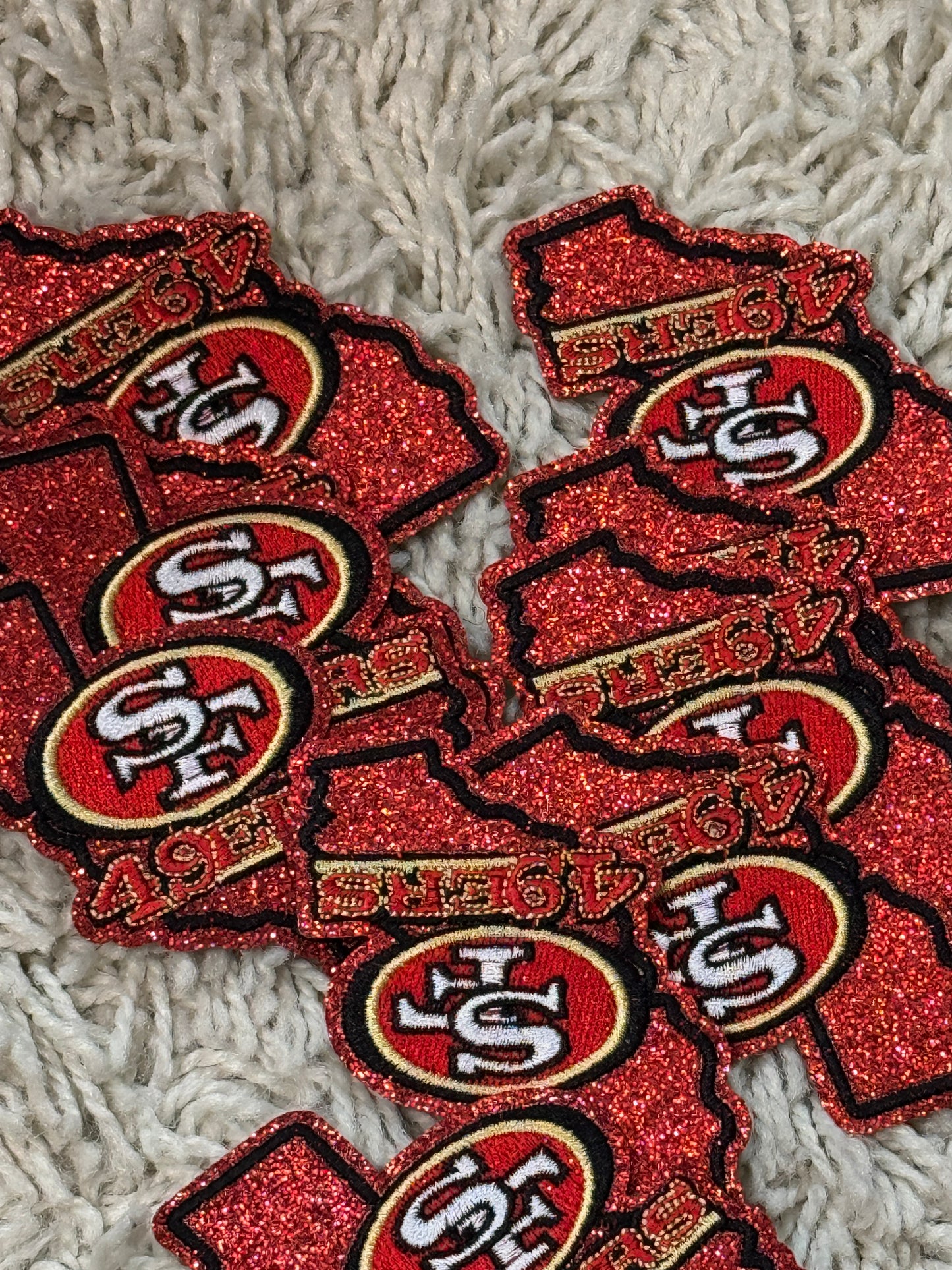 San Francisco embroidery patch, Cali shaped patch, glitter background