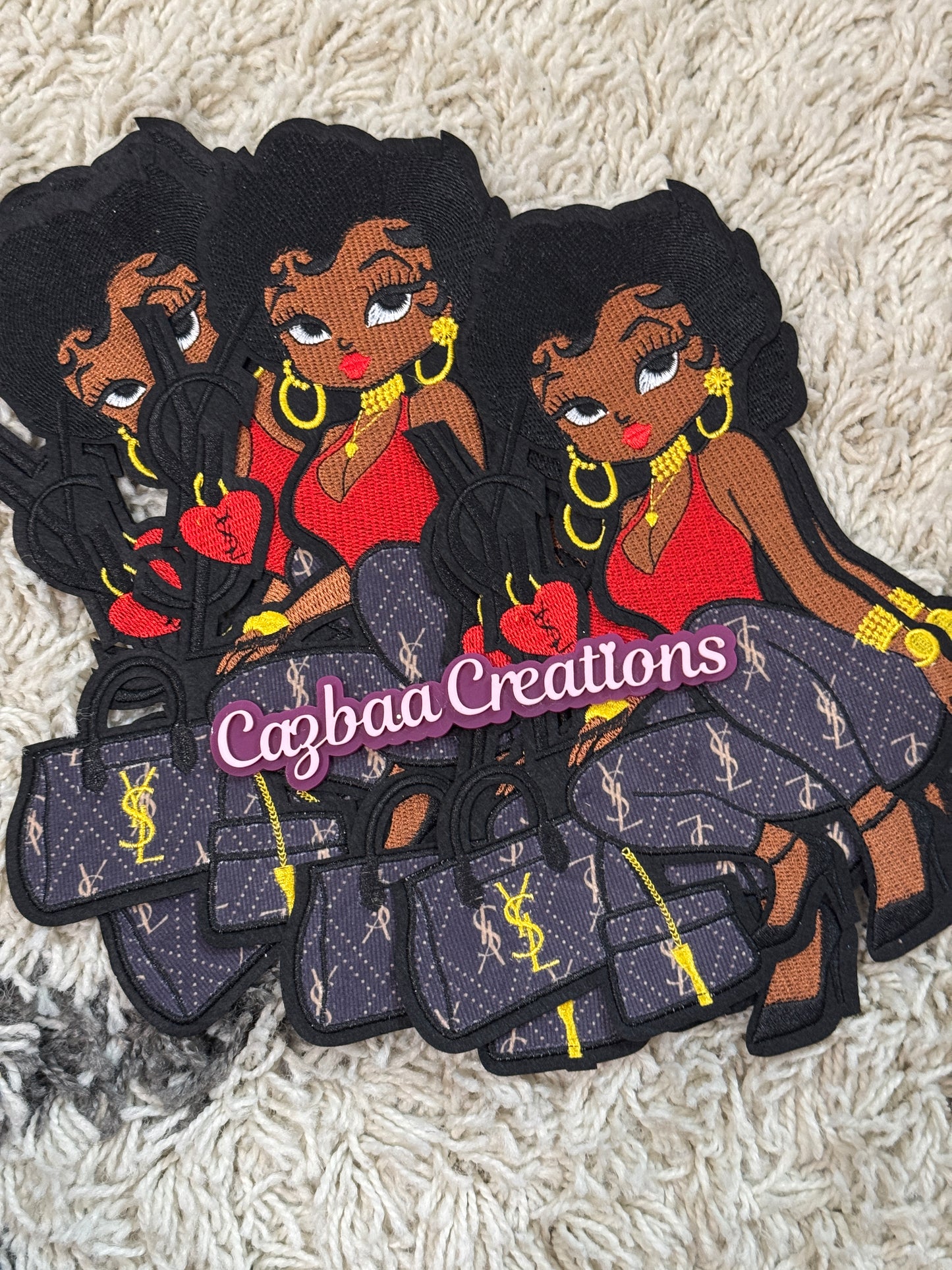 Fashion girl embroidery patch, YSL inspired embroidery design