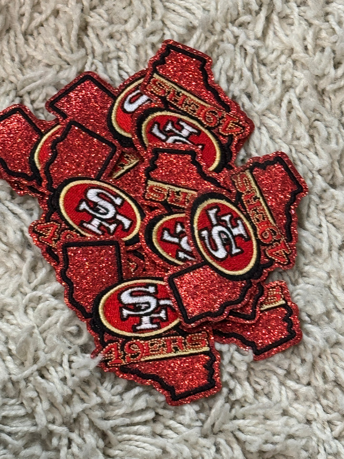 San Francisco embroidery patch, Cali shaped patch, glitter background