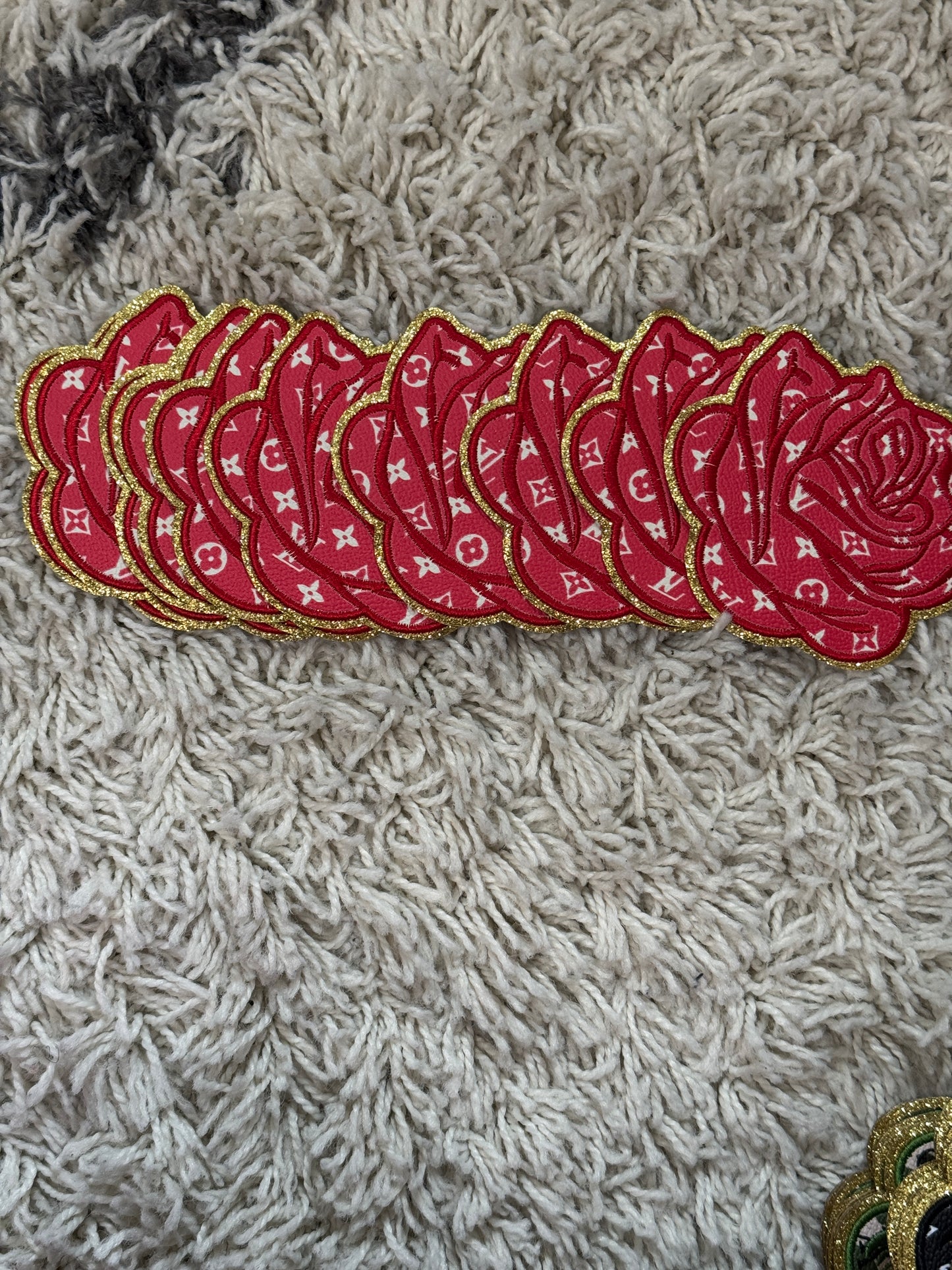 🌹 Luxe Rose Patch – LV Inspired Faux Leather Embroidered Patch