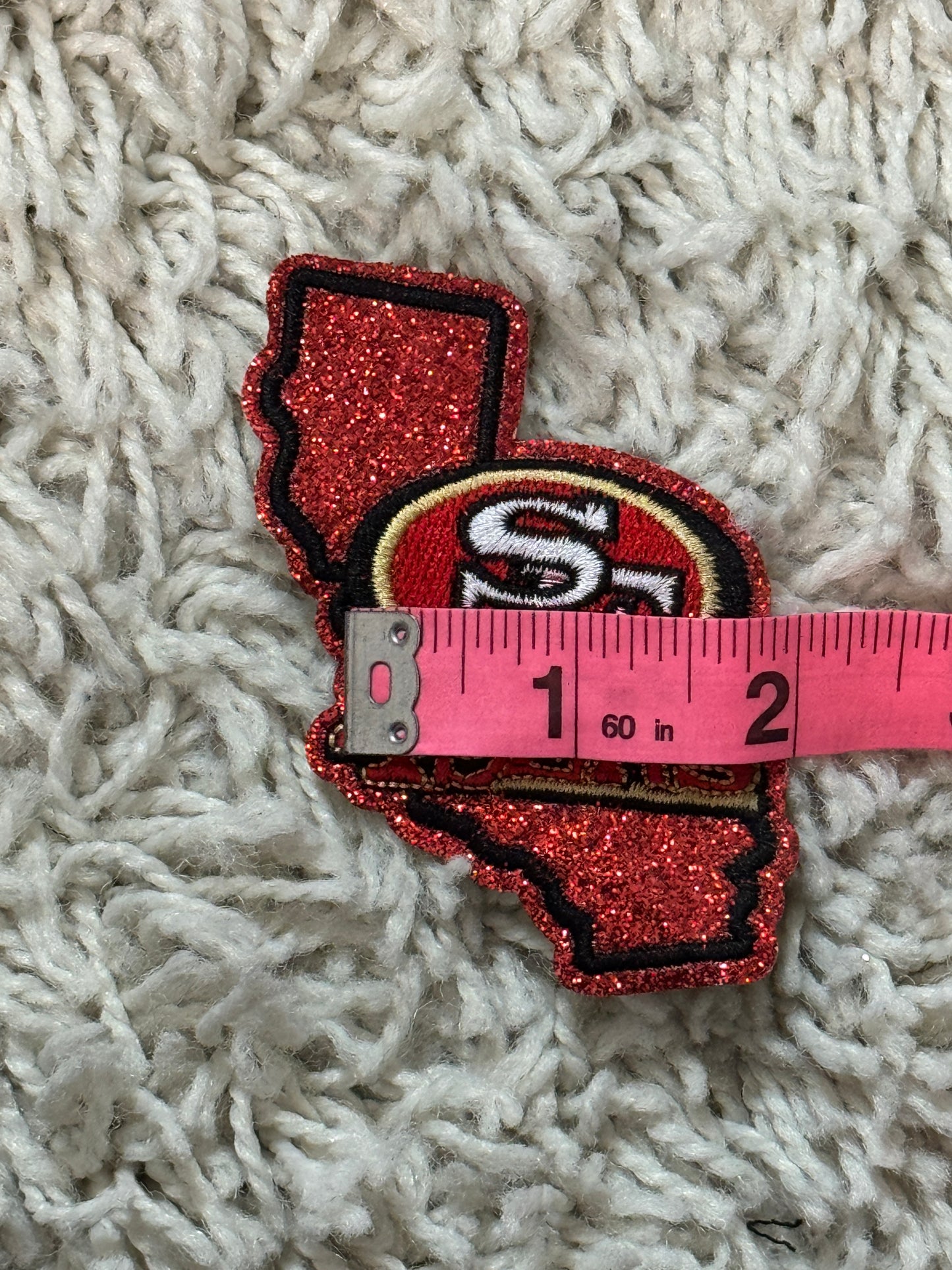 San Francisco embroidery patch, Cali shaped patch, glitter background