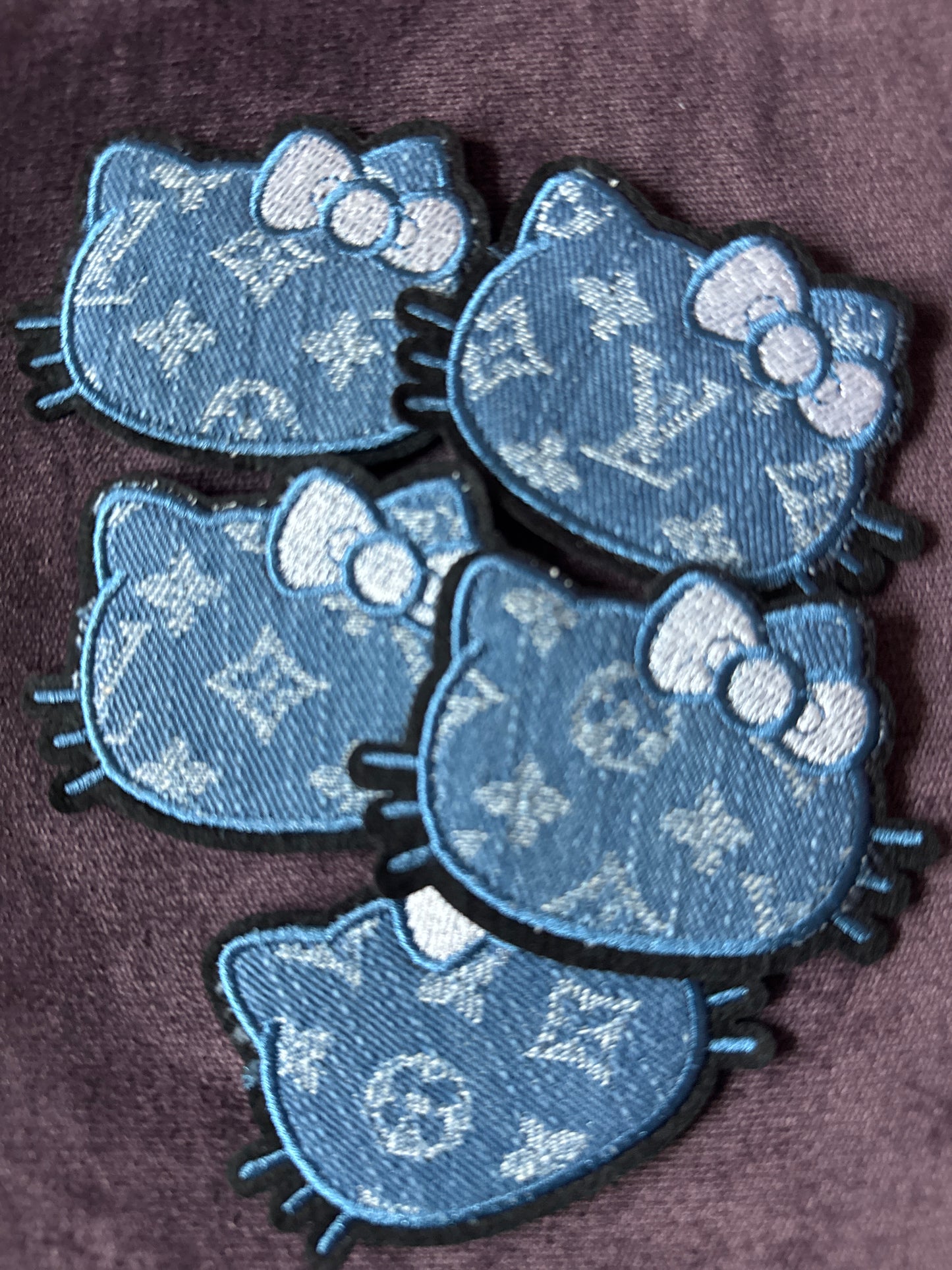 LV Hello Kitty inspired embroidery patch, denim material