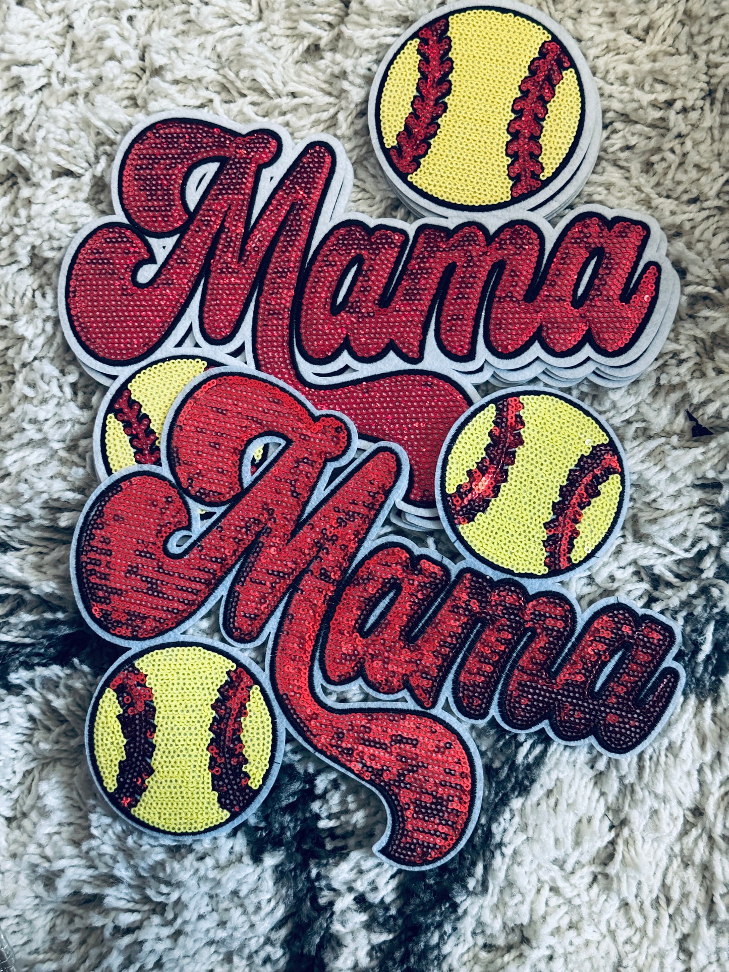 Mama sequins patch with softball design