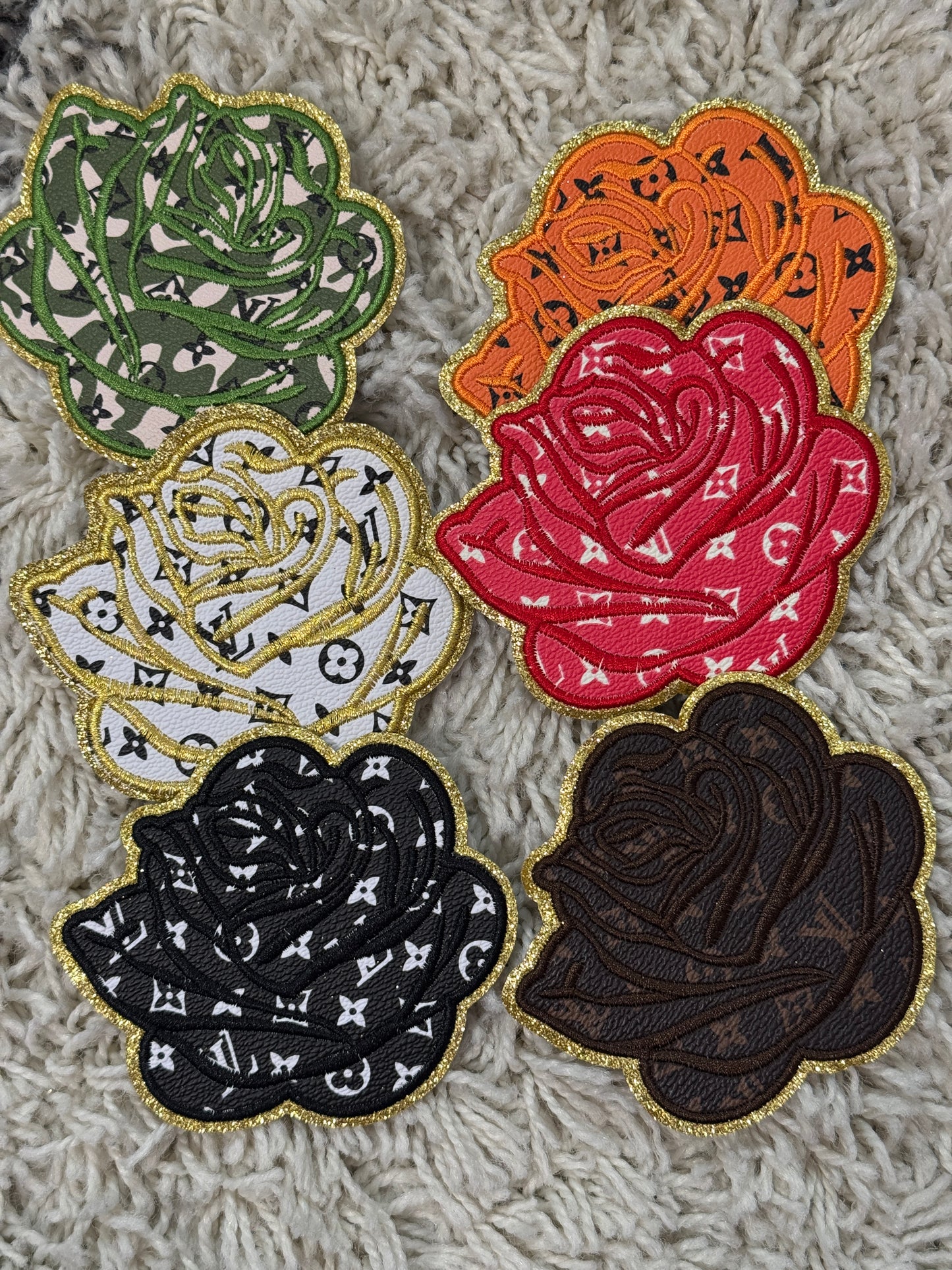 🌹 Luxe Rose Patch – LV Inspired Faux Leather Embroidered Patch