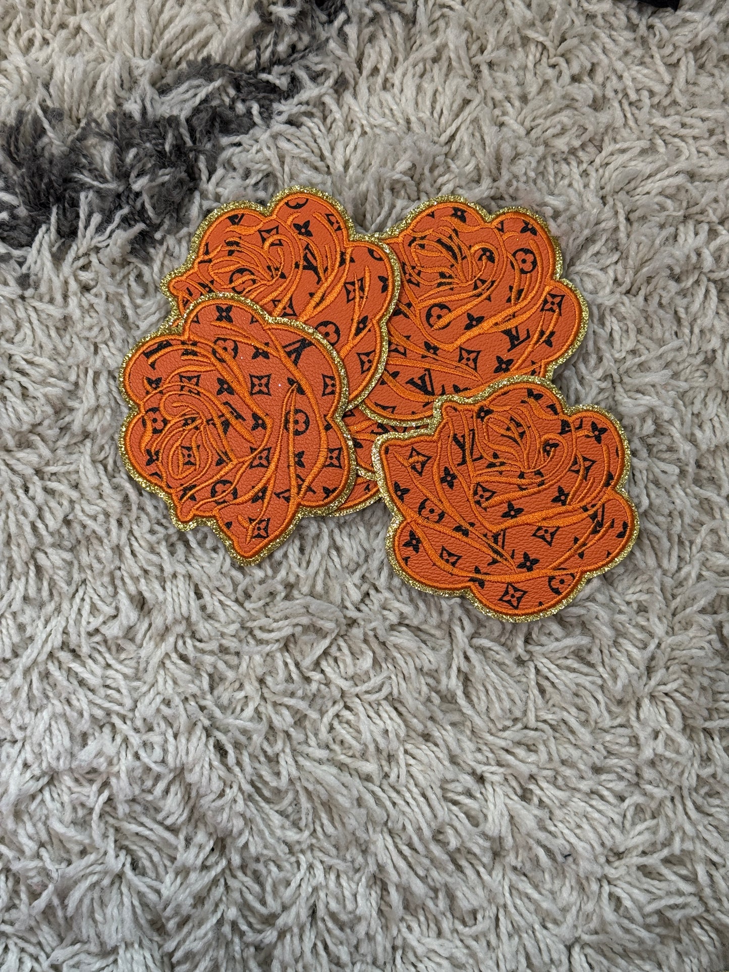 🌹 Luxe Rose Patch – LV Inspired Faux Leather Embroidered Patch