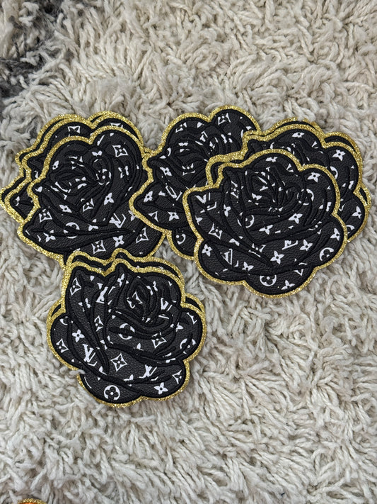 🌹 Luxe Rose Patch – LV Inspired Faux Leather Embroidered Patch