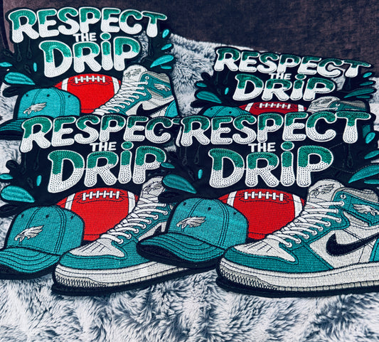 Respect the drip sequins patch, football, hat and sneakers design