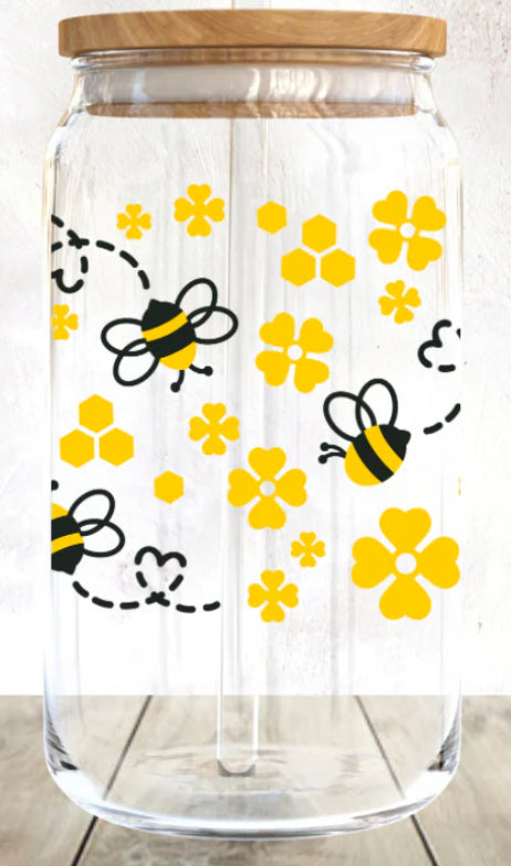 Bumbler bee 16 oz glass cup