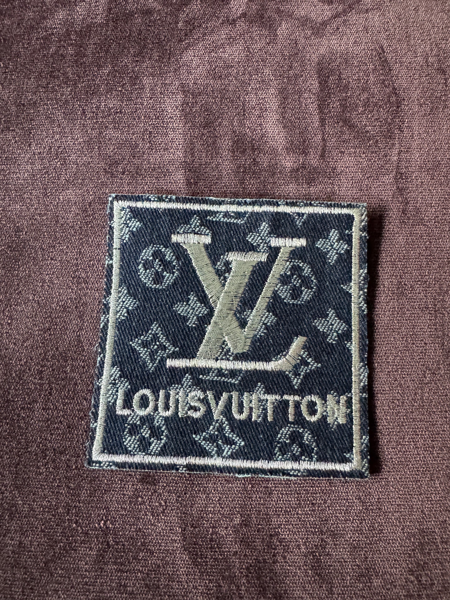 LV inspired denim embroidery patch in two color designs