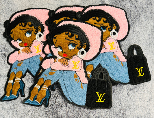 soft girl Betty chenille embroidery Patch,Luxury bag embroidered, African American fashion