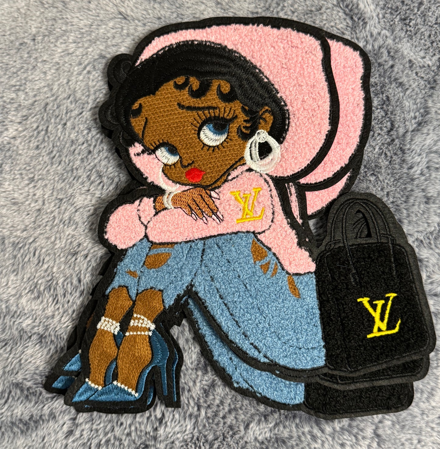 soft girl Betty chenille embroidery Patch,Luxury bag embroidered, African American fashion