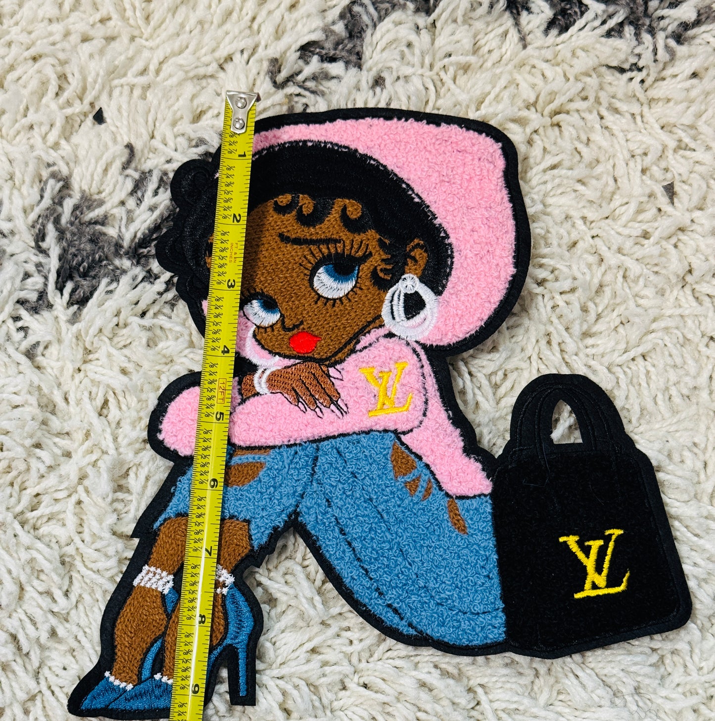soft girl Betty chenille embroidery Patch,Luxury bag embroidered, African American fashion