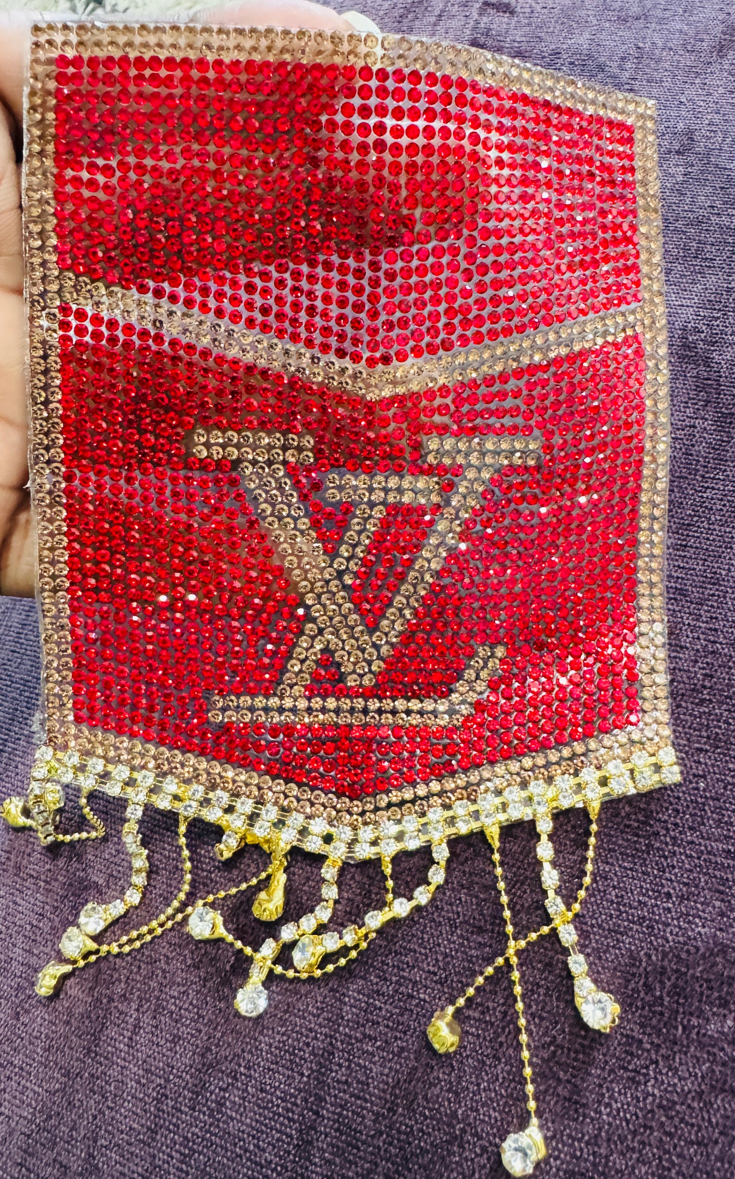 LV Pocket Rhinestones - red trimmed in gold