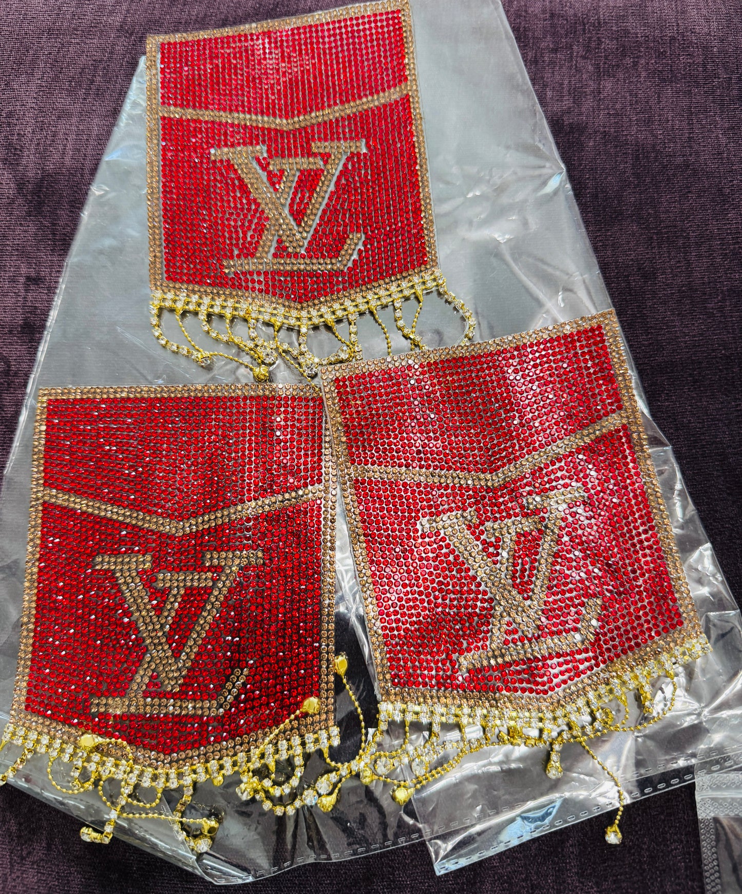 LV Pocket Rhinestones - red trimmed in gold