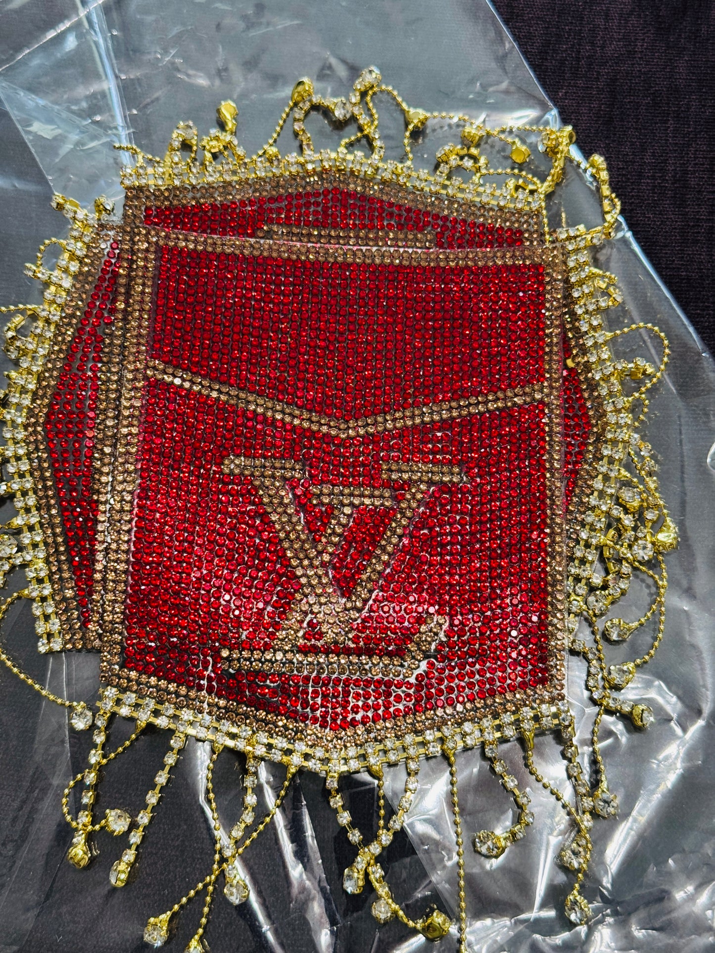 LV Pocket Rhinestones - red trimmed in gold