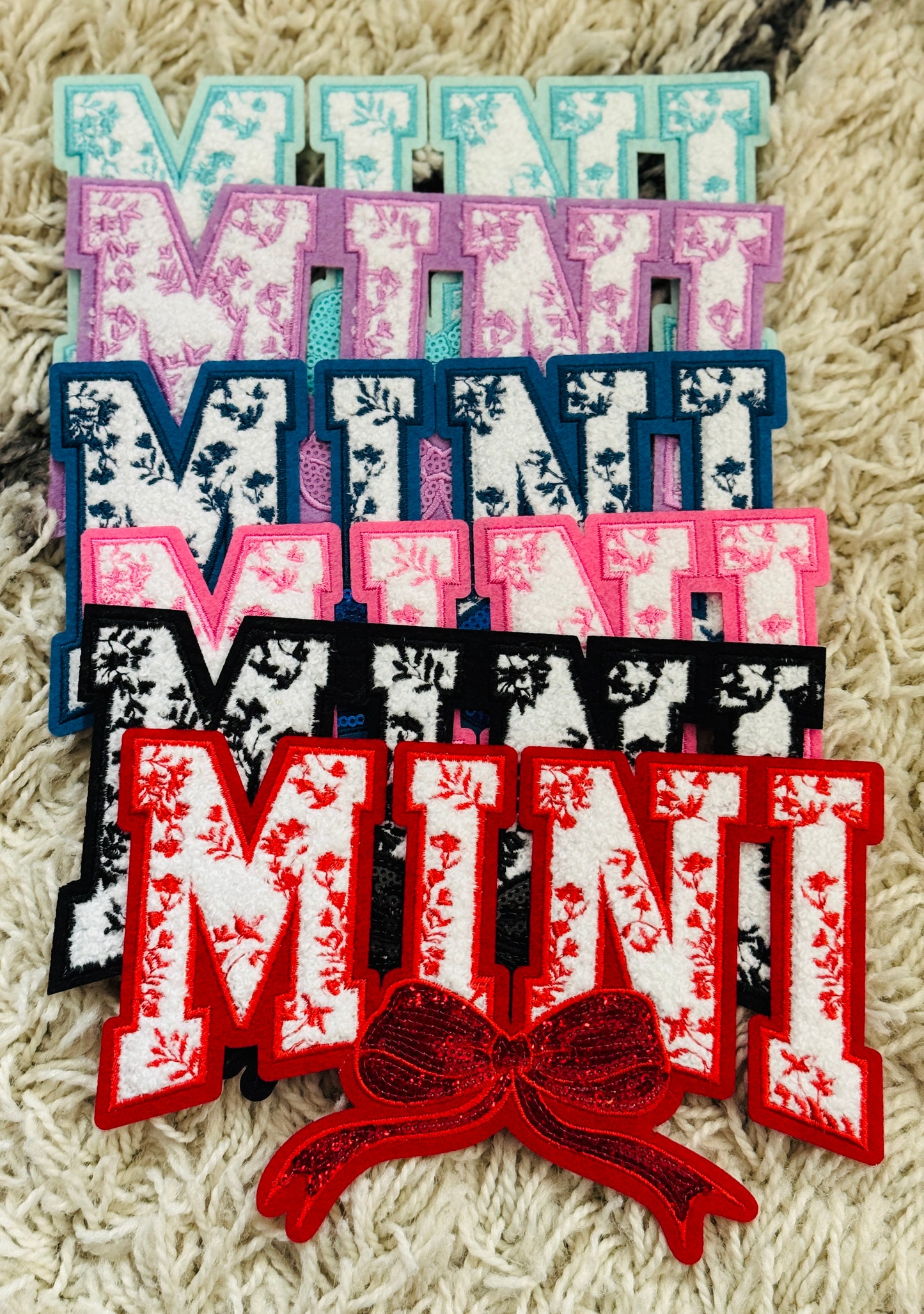MINI Chenille embroidery Patch, sequins, coquette bow