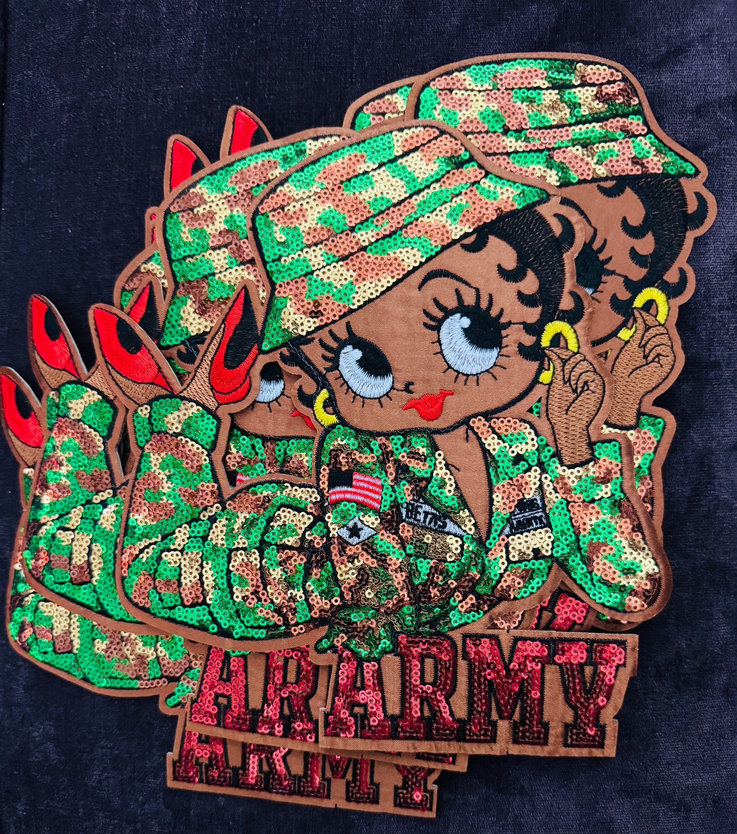 Army gal sequins embroidery patch, military, powerful, strength,