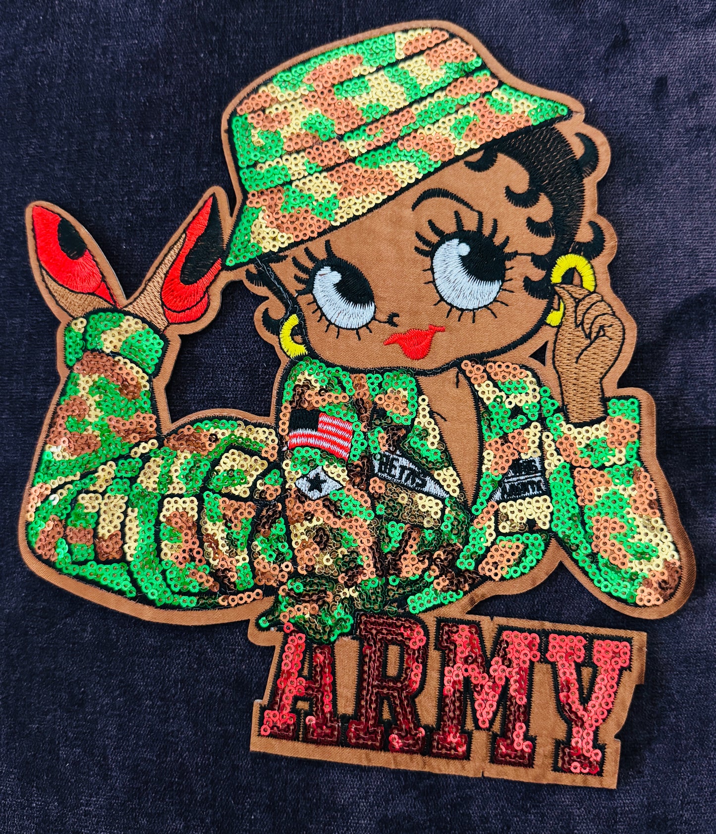Army gal sequins embroidery patch, military, powerful, strength,