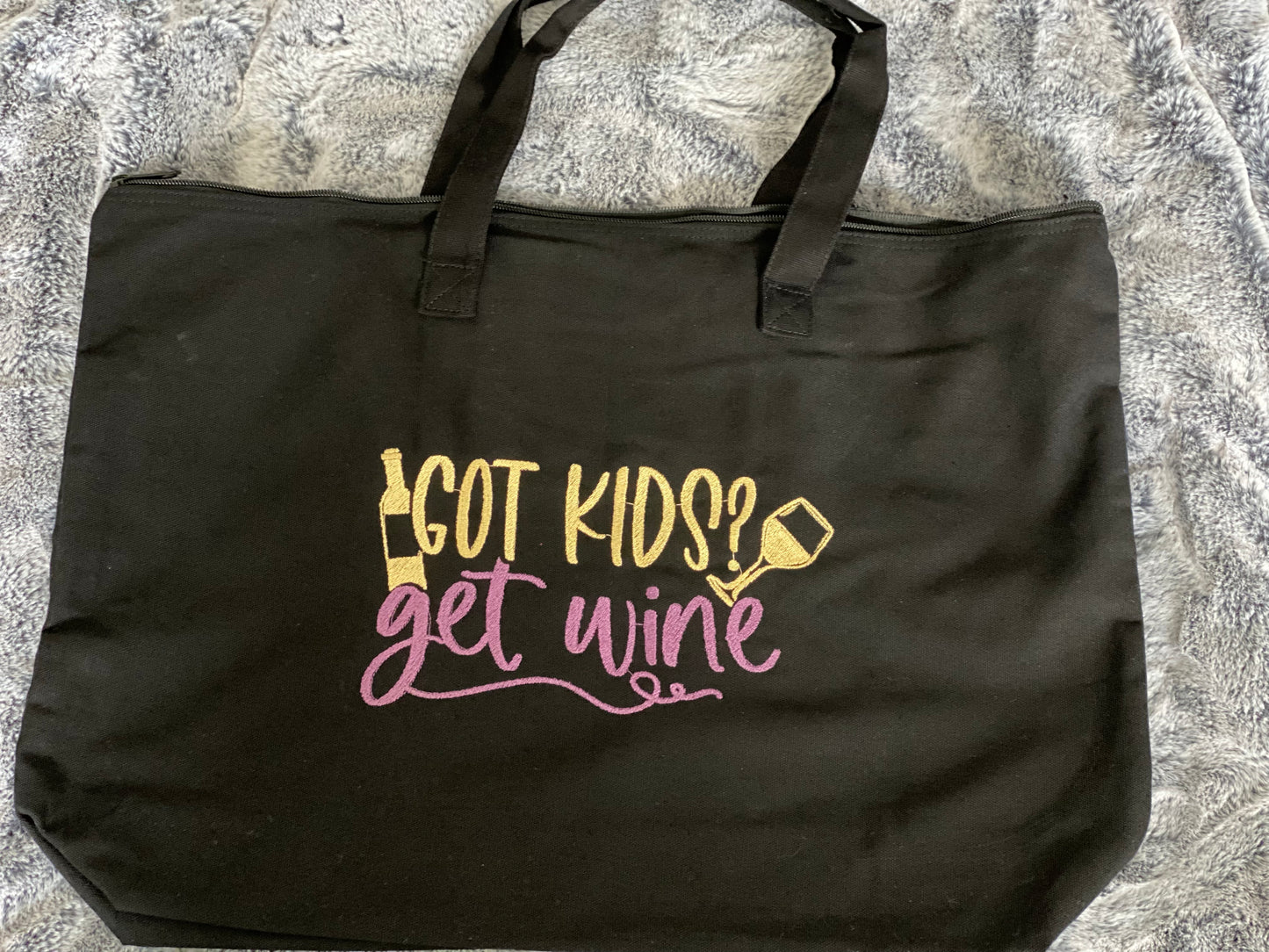 Embroidered Tote Bags- Got Kids? Get wine