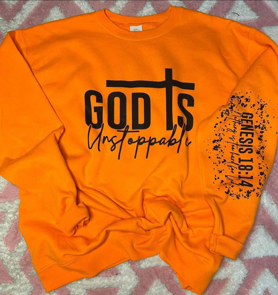 GOD is Unstoppable Sweatshirt/Crew with Black Lettering