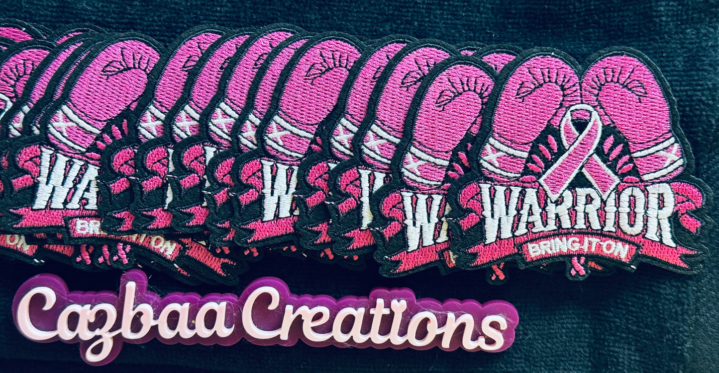 Warrior, Bring it on Pink embroidery patch, Cancer ribbon, Breast cancer patch