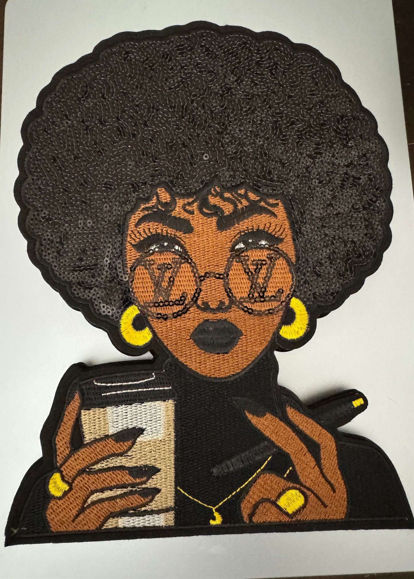 Coffee Boss with sequins iron -on patch