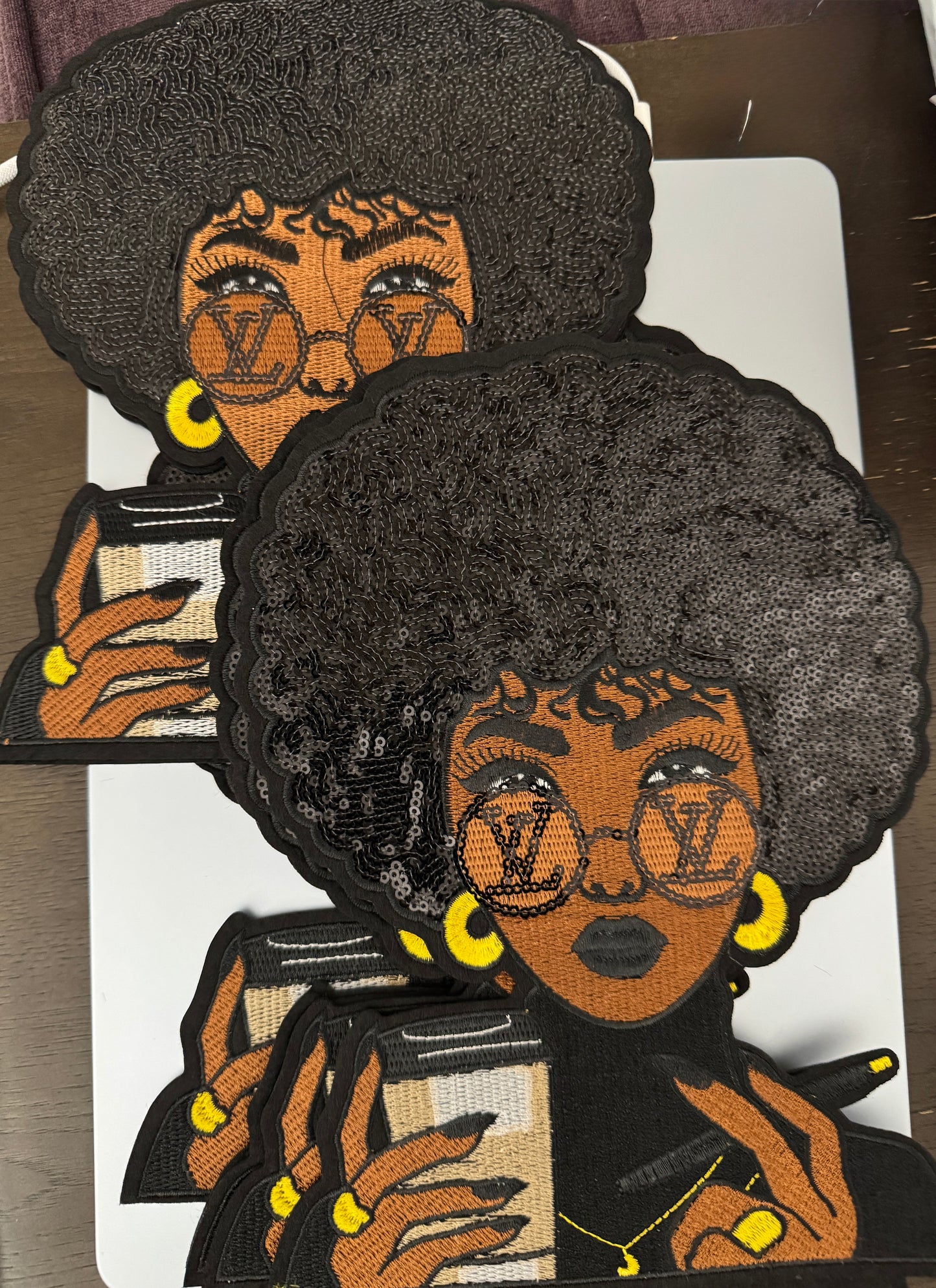 Coffee Boss with sequins iron -on patch