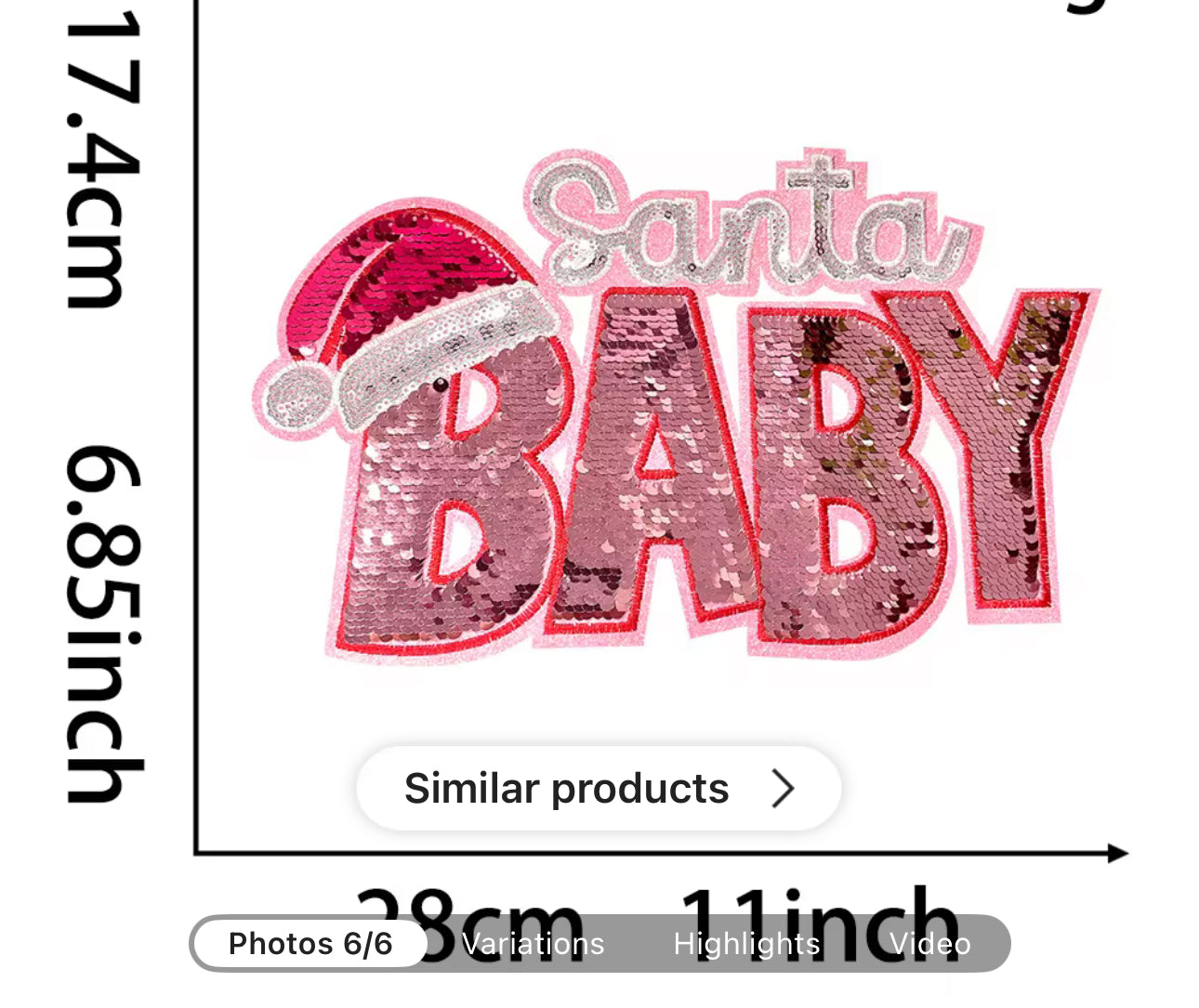 Santa Baby Sequins Patch, holiday, festive, Christmas patch for crafts