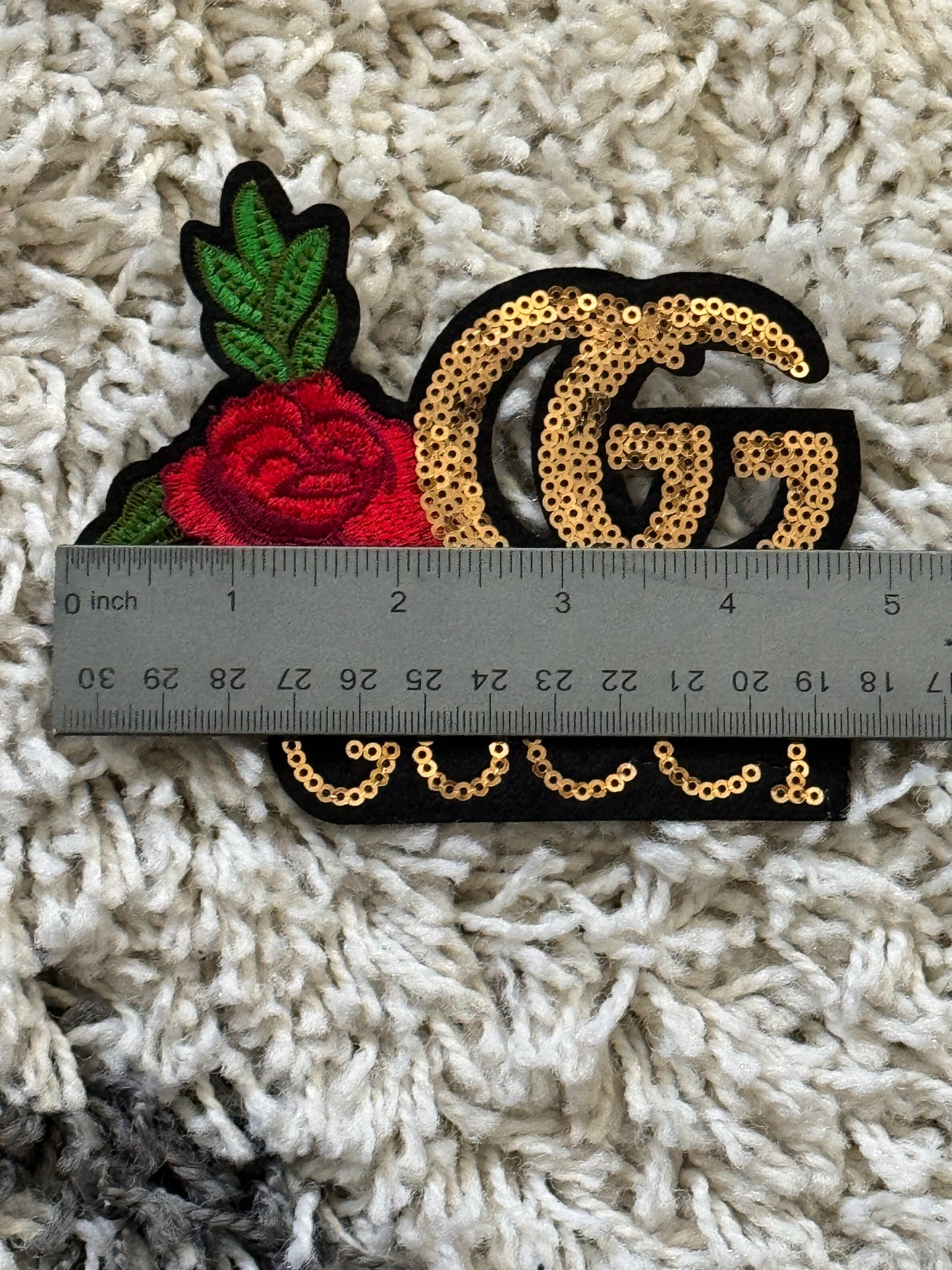 Flowered GG inspired sequin embroidery patch