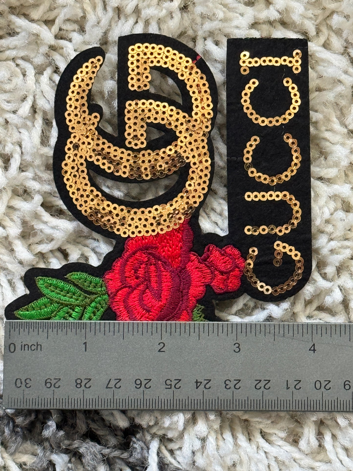 Flowered GG inspired sequin embroidery patch