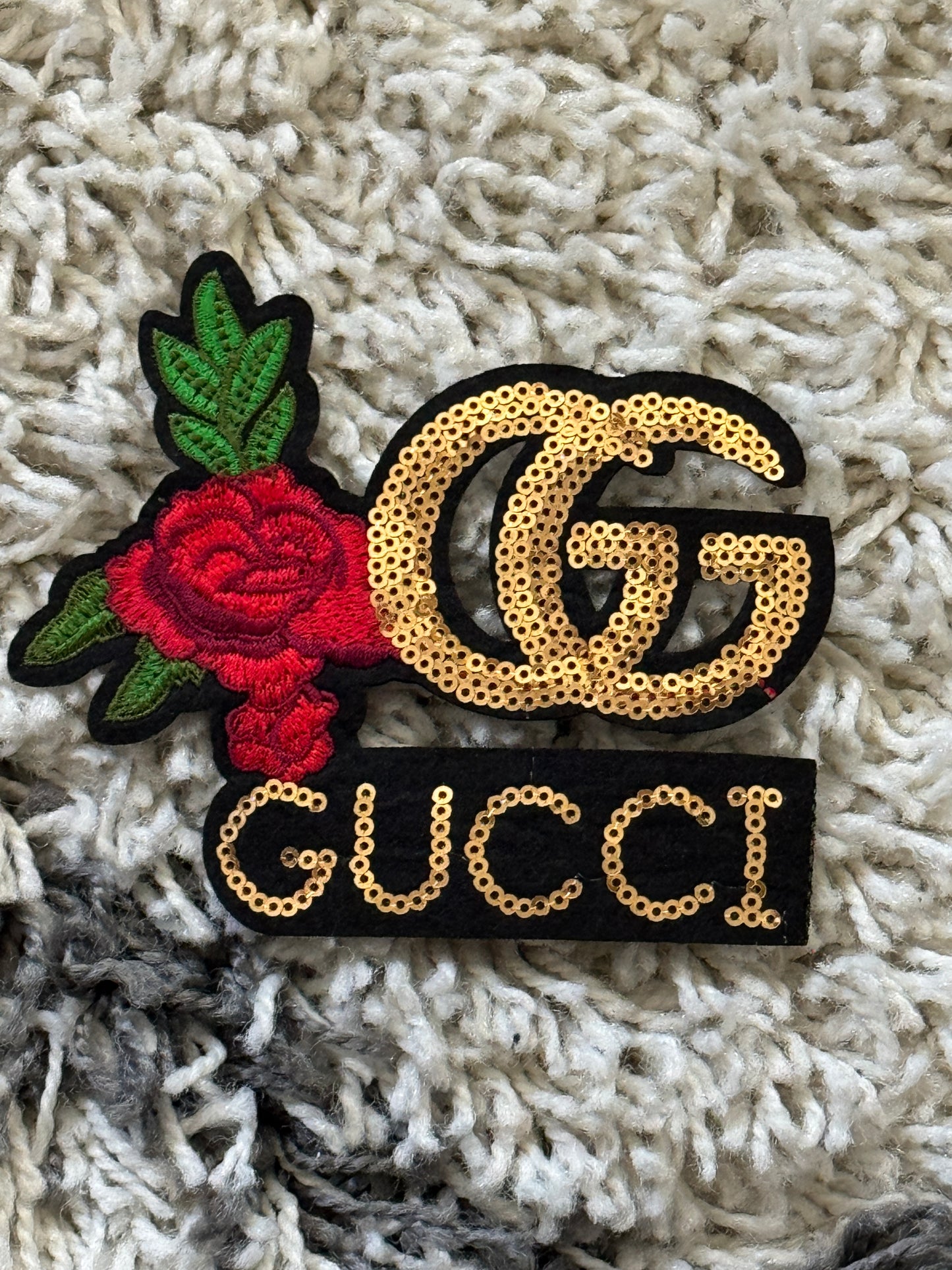 Flowered GG inspired sequin embroidery patch