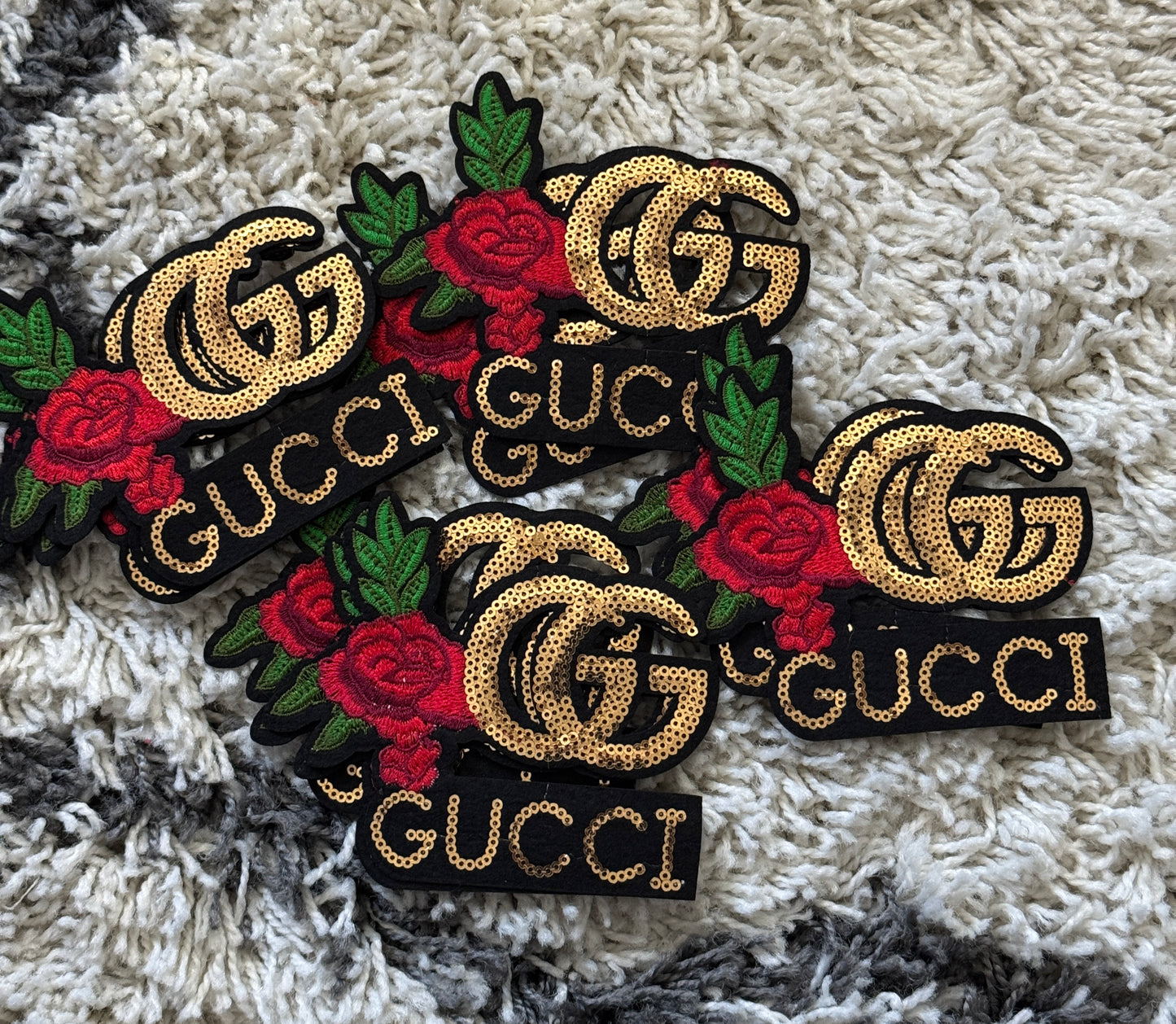 Flowered GG inspired sequin embroidery patch