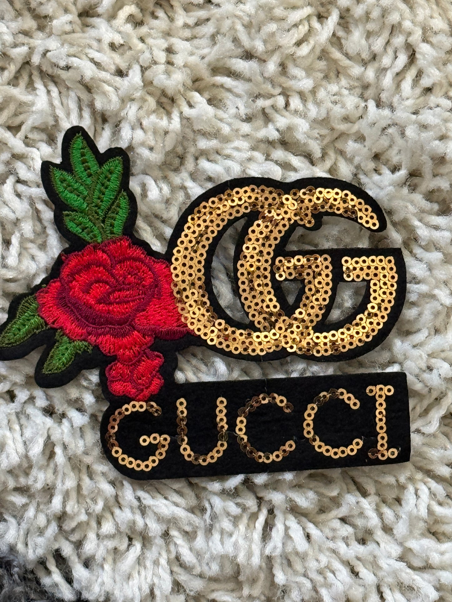 Flowered GG inspired sequin embroidery patch